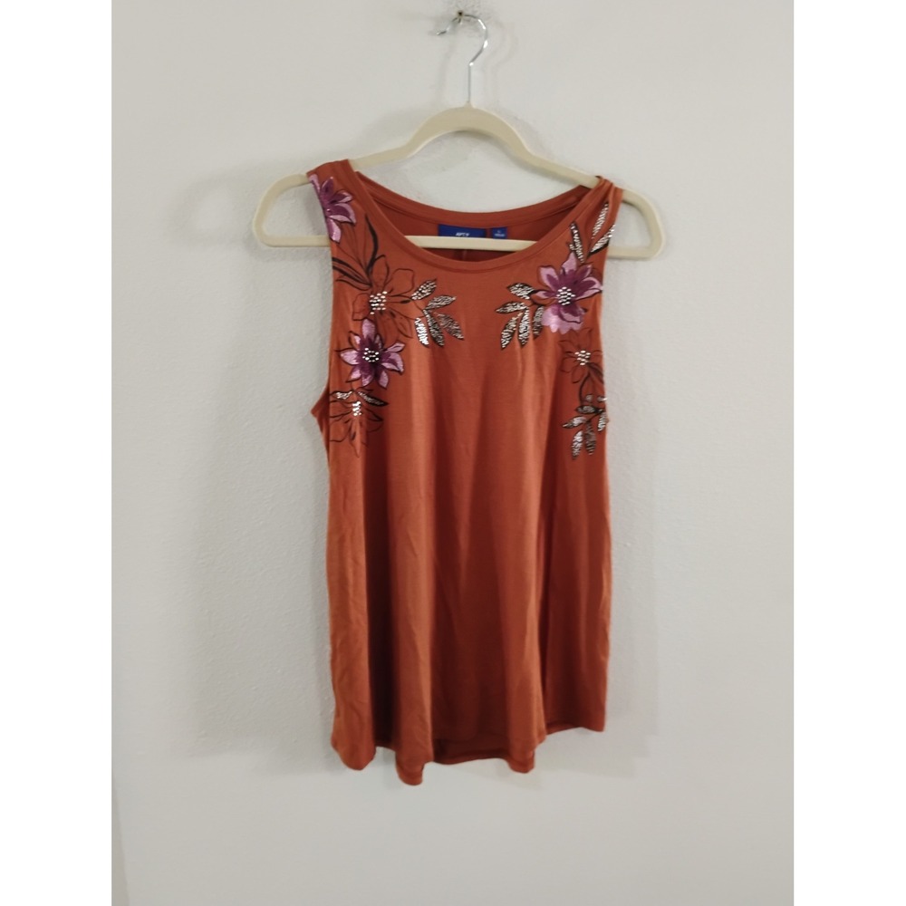 Apt. 9 Womens Rust Orange Floral Sequin Sleeveless Tank Top Size Small